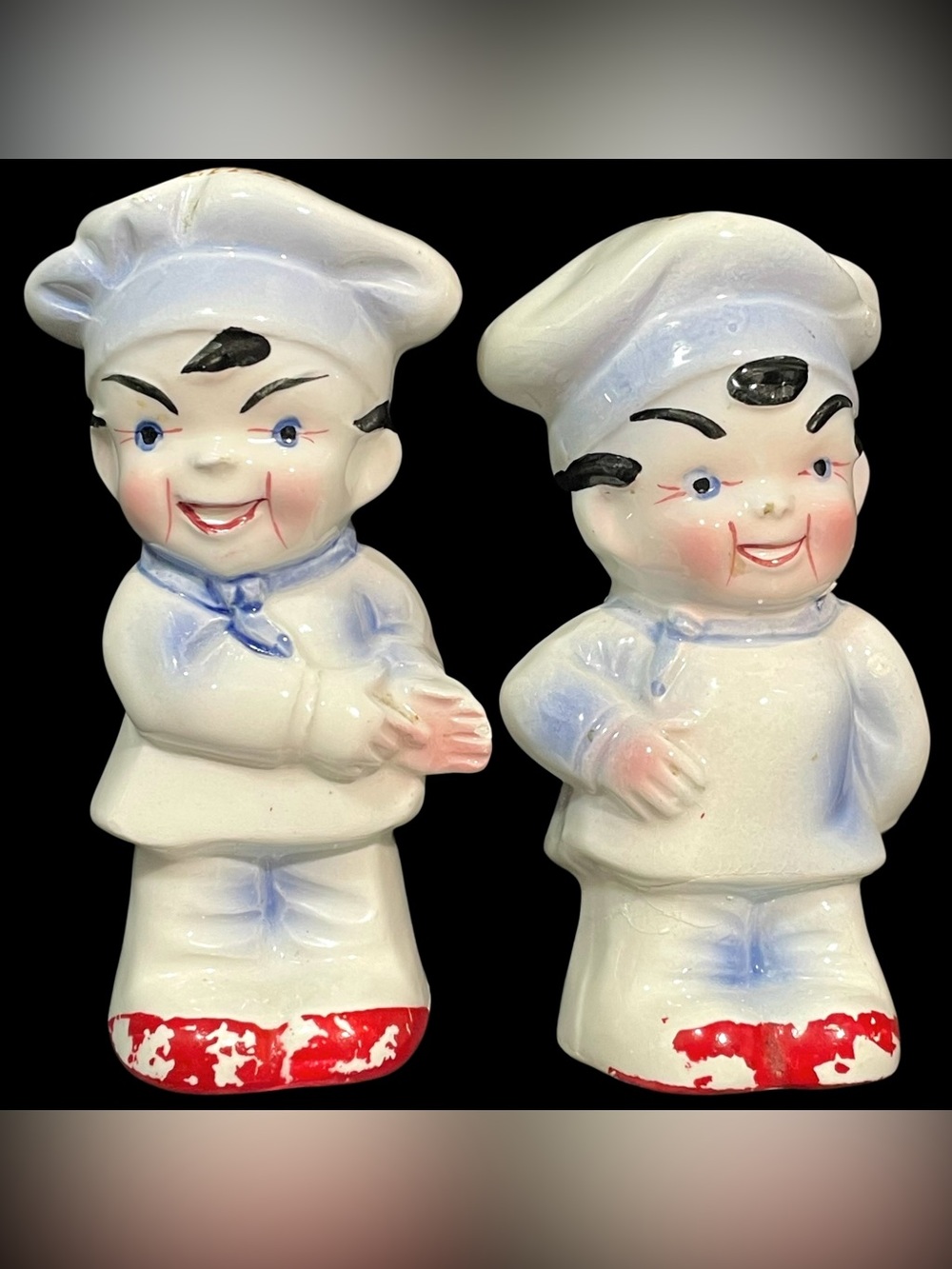 Vintage 1950s Tappan "Little Tappy" Chef Ceramic Salt & Pepper Shakers - Japan